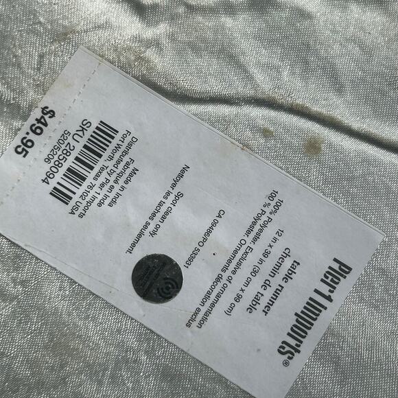 Pier 1 Hand Beaded Table Runner White Silver Luxury Tableware 12x39” - Picture 12 of 16